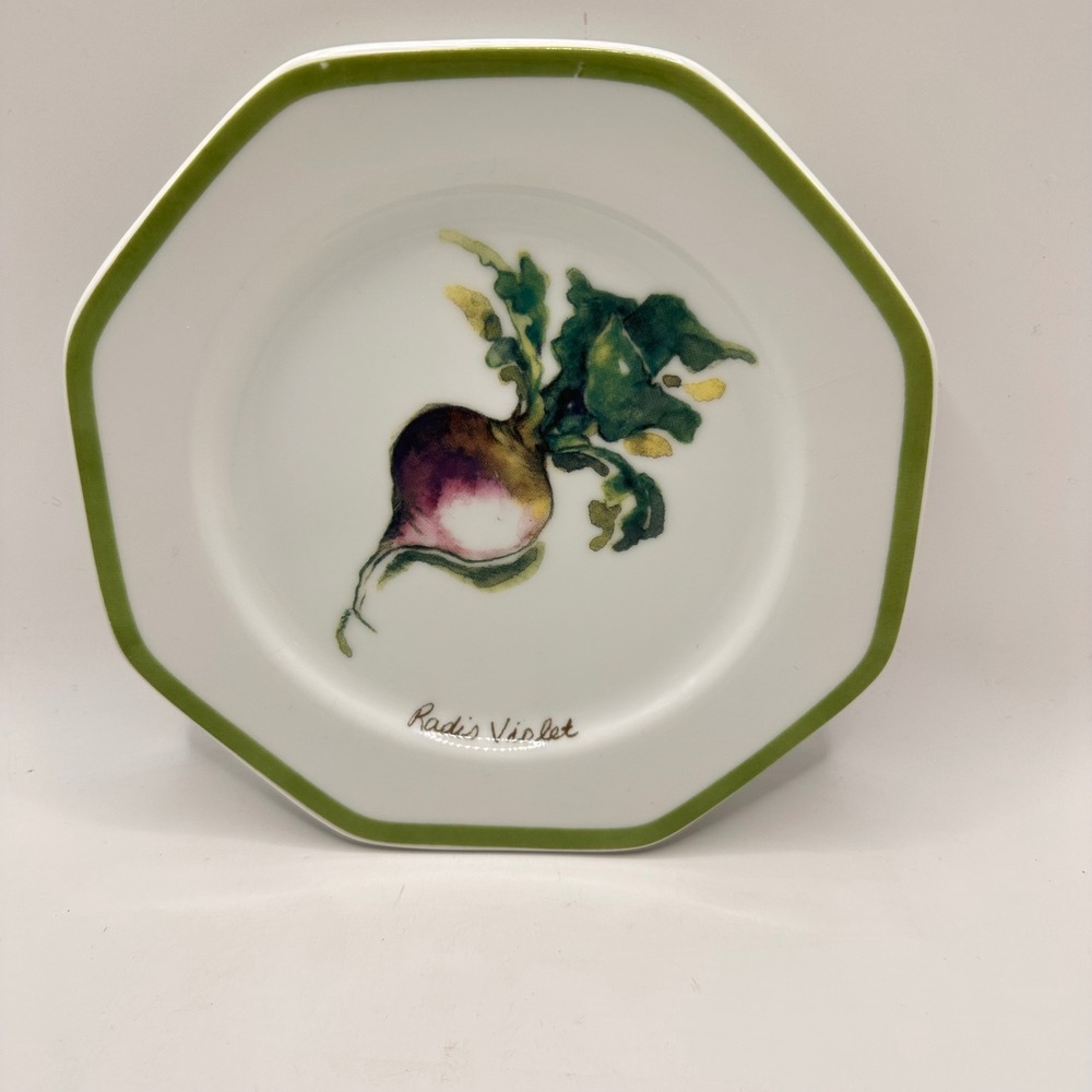 Williams Sonoma Vegetable Garden Radis Violet Salad Plate Octagonal Green Rim